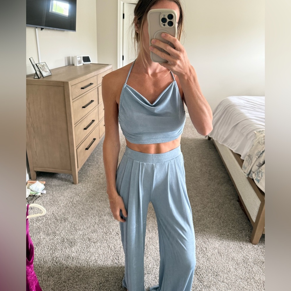 Light Blue Halter Top and Pants Set